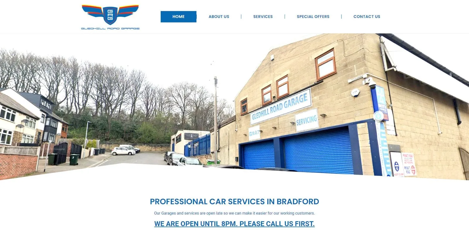 Gledhill Road Garage website as delivered
